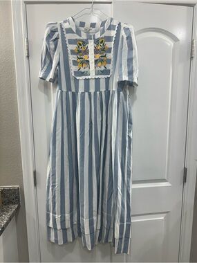 Blue and White Striped Maxi Dress